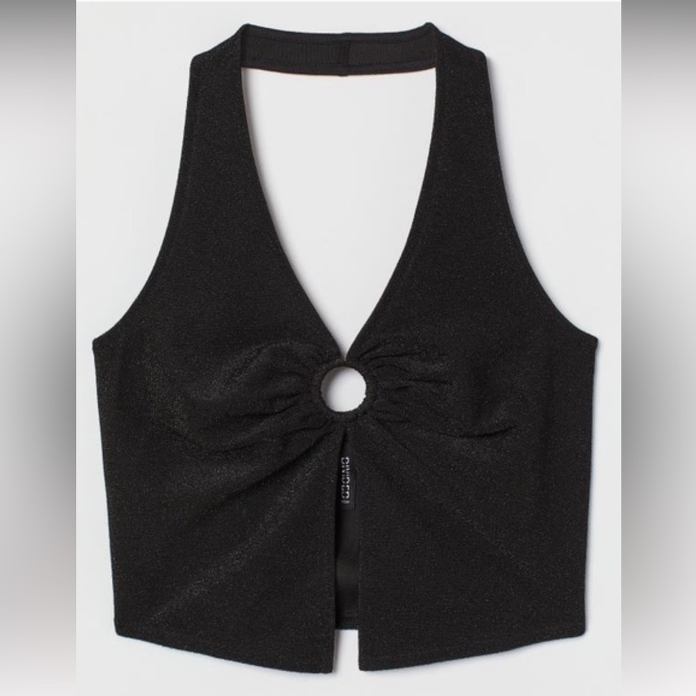 H&M Divided black shimmer halter neck o ring crop top